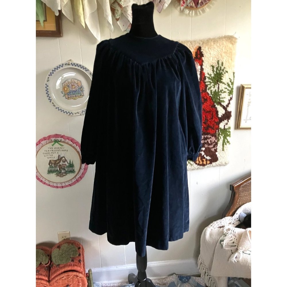 juniors Italian made Magil navy velvet  babydoll dress